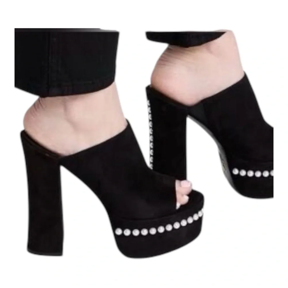 Stuart Weitzman Skyhigh Pearl Platform Slide Mule –Black –Size 39 / 8.5B US– NIB